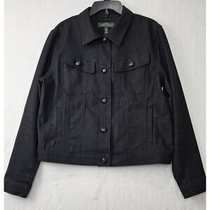 LRL Womens Denim Jacket Black Metallic Cotton Blend Size XL